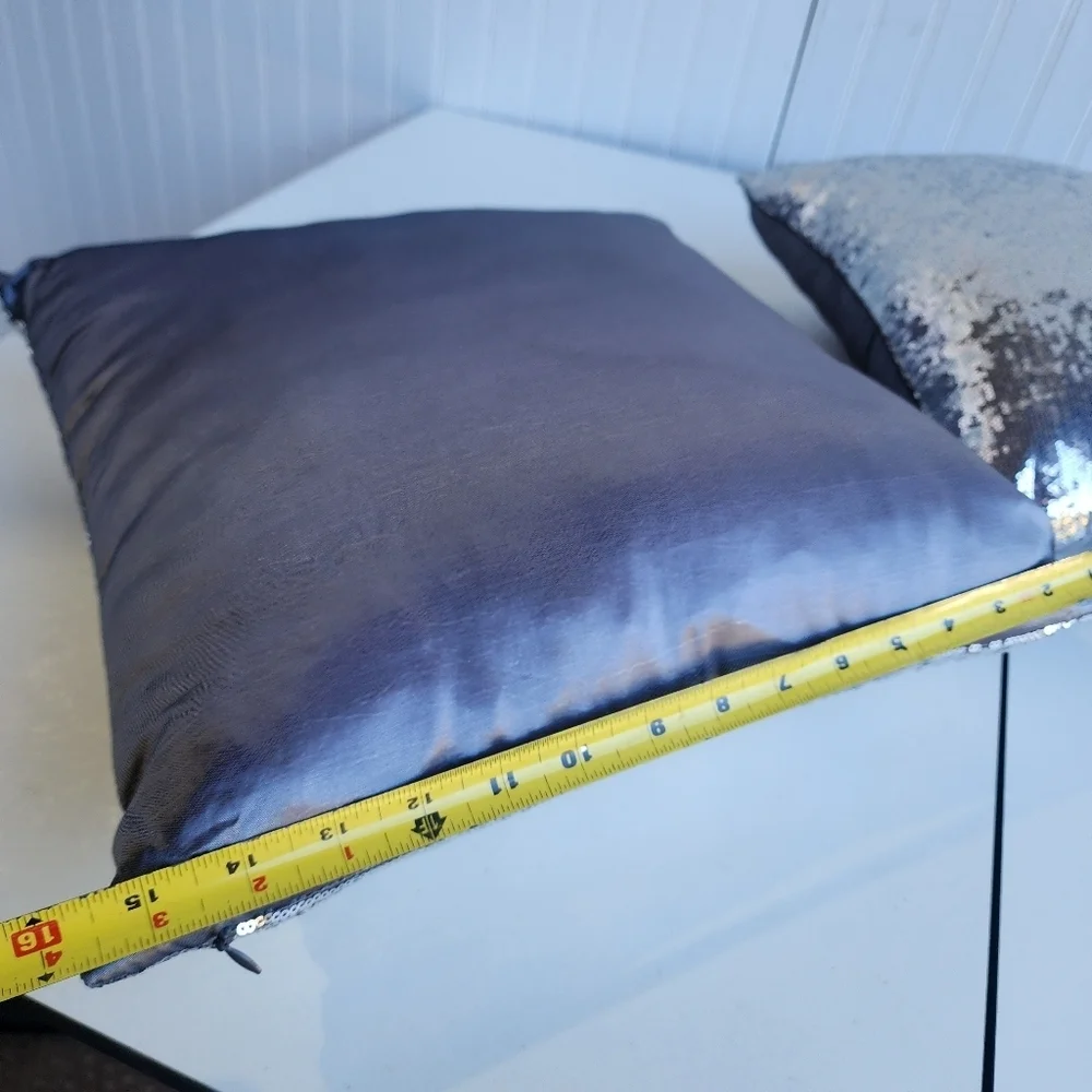 Lot Of 2 Sparkle Sequined Dark Silver 15”X15” Pillows